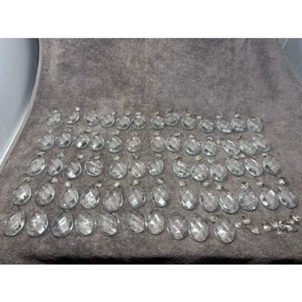 Vtg Chandelier Prisms Clear Faceted Glass Teardrop Lot 50+ Pieces